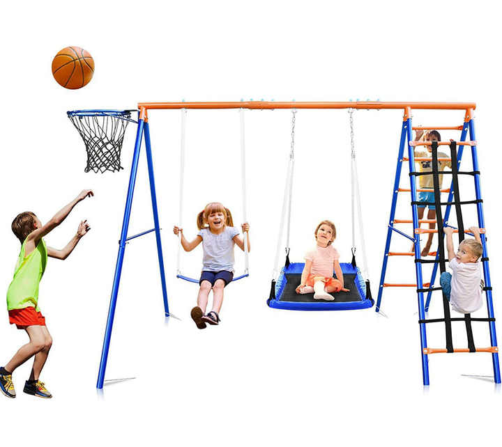Kids Outdoor Swing Set With Slide - Zestaw 3w1 dla dzieci: huśtawka, zjeżdżalnia