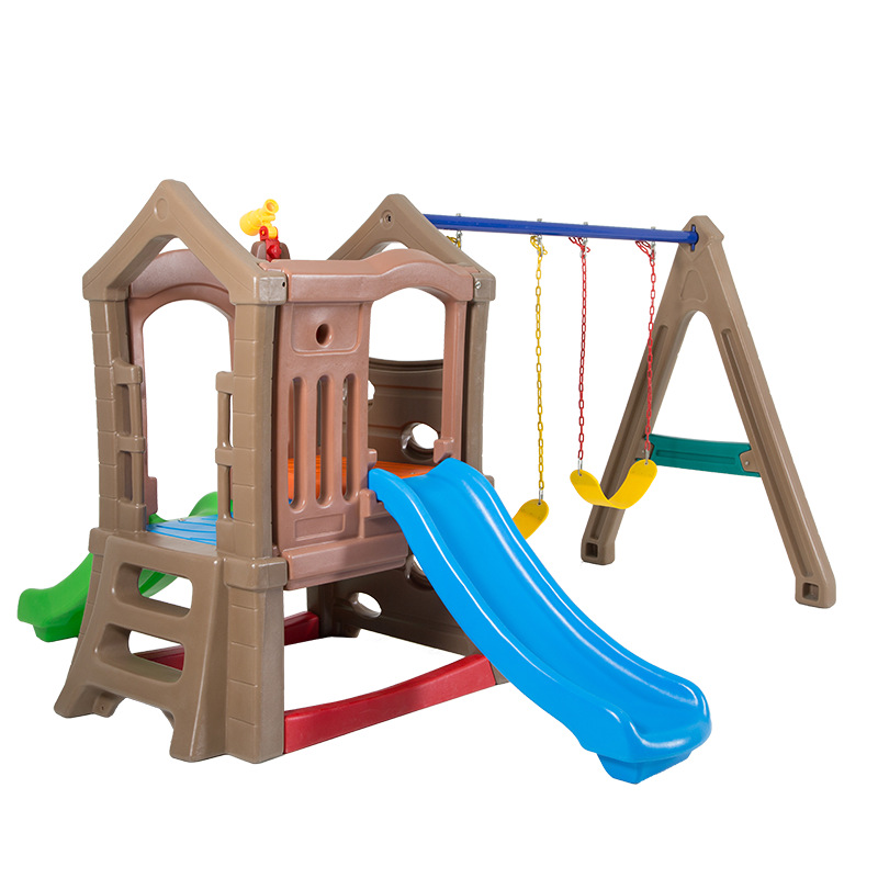 Kids Outdoor Swing Set With Slide - Wysokiej jakości plastikowa dwustronna zjeżdżalnia dla