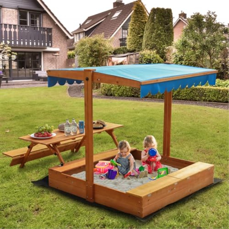 Kids Outdoor Bench Table - Drewniany piaskownica dla dzieci do zabawy