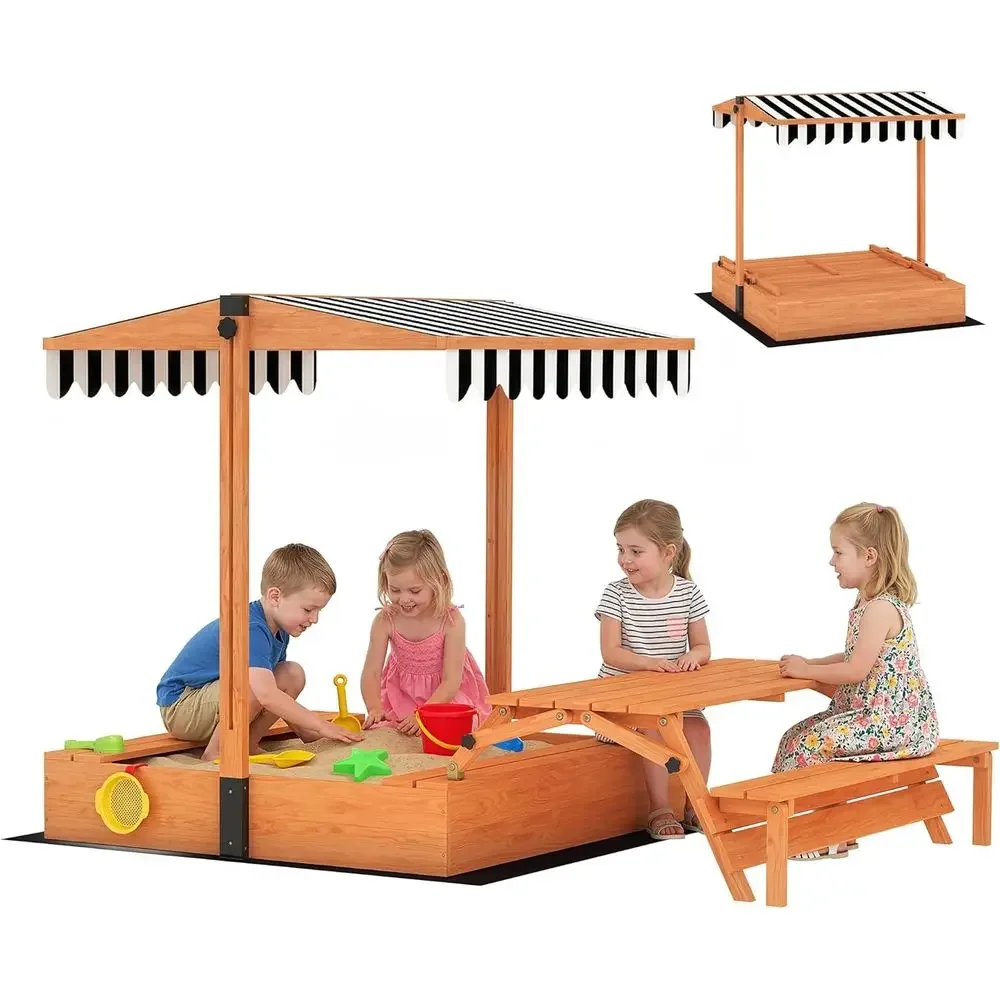 Kids Outdoor Bench Table - Piaskownica dla dzieci Qaba z pokrywą,