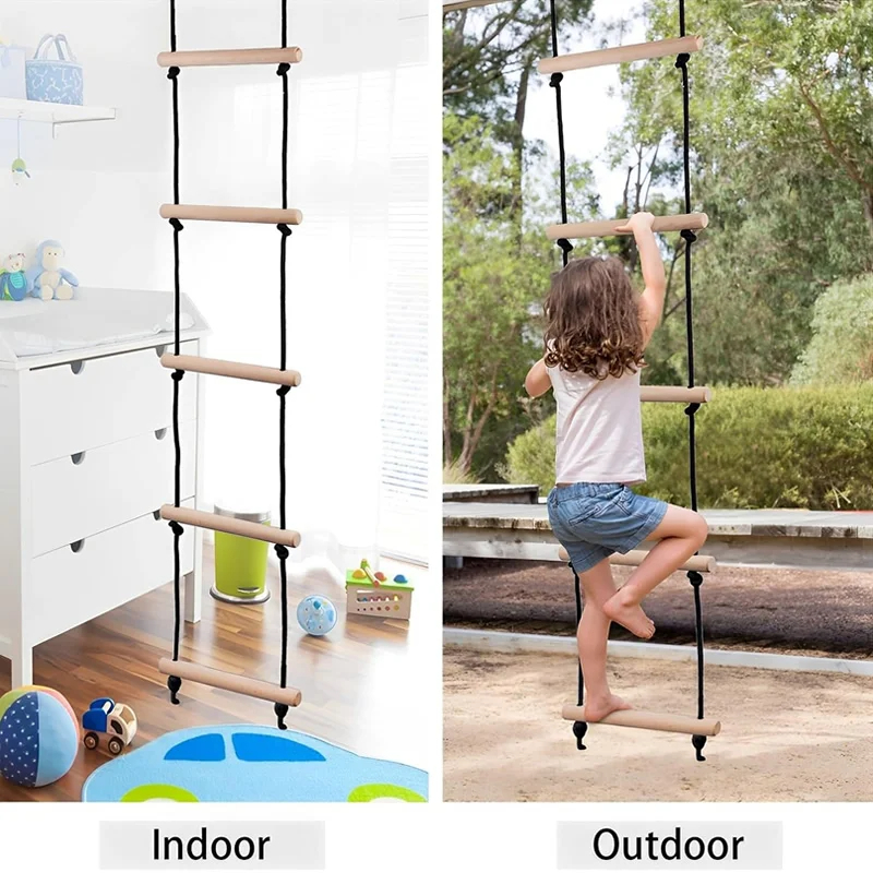 Kids Outdoor Swing Set - Drabinka sznurkowa dla dzieci Huśtawka drewniana