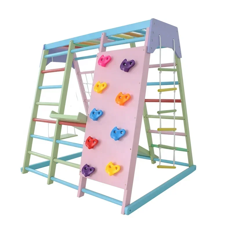 Kids Outdoor Swing Set - Drewniany zestaw do wspinaczki dla dzieci