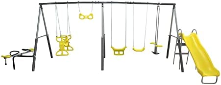 Metalowy zestaw huśtawek dla d – Kids Outdoor Swing Set With Slide recenzja i cena