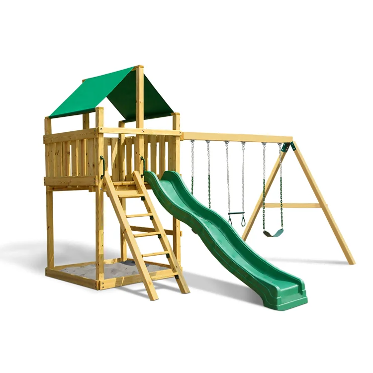 Drewniany mały zestaw do zabaw – Kids Outdoor Swing Set With Slide recenzja i cena